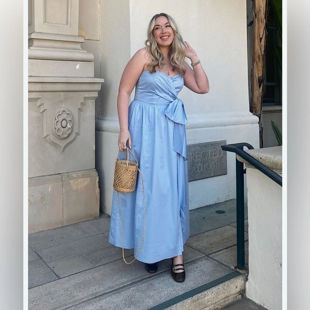 french connection blue strapless dress Whisper Strapless Slit Mini Dress